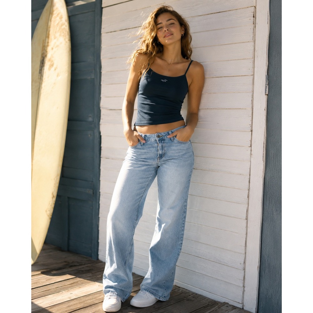 Hollister Ultra High-Rise Dad Jean W25 L31 Light Wash Vintage Stretch Wide Leg